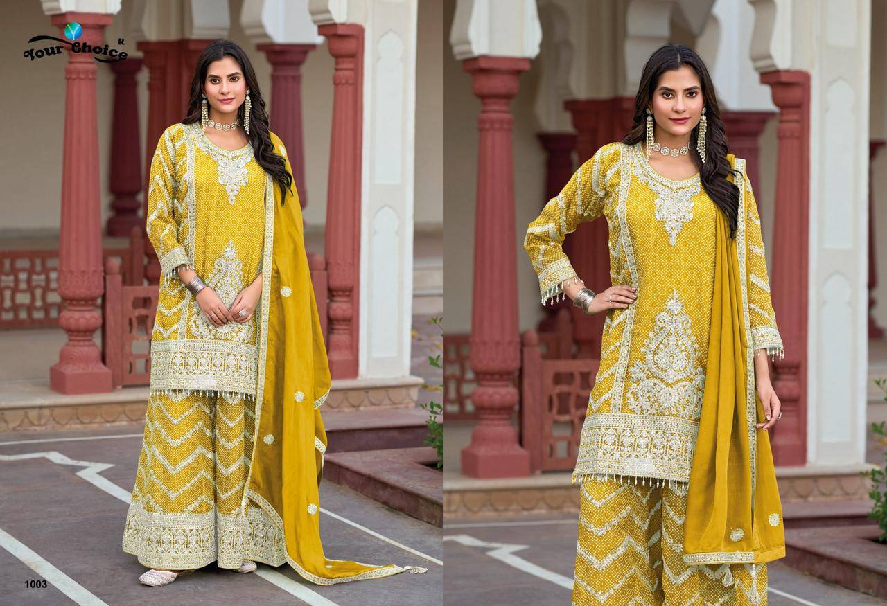 Firdous by Your choice 1001 to 1003 series Indian Pakisatni ethnic wear Heavy Chinon At Wholesale Price